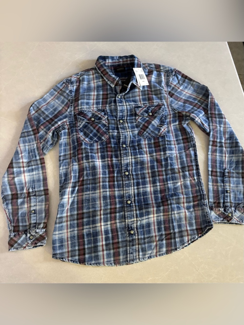 Buffalo David Bitton Blue Brown Sabil Plaid Button-Down Shirt NWT size Large